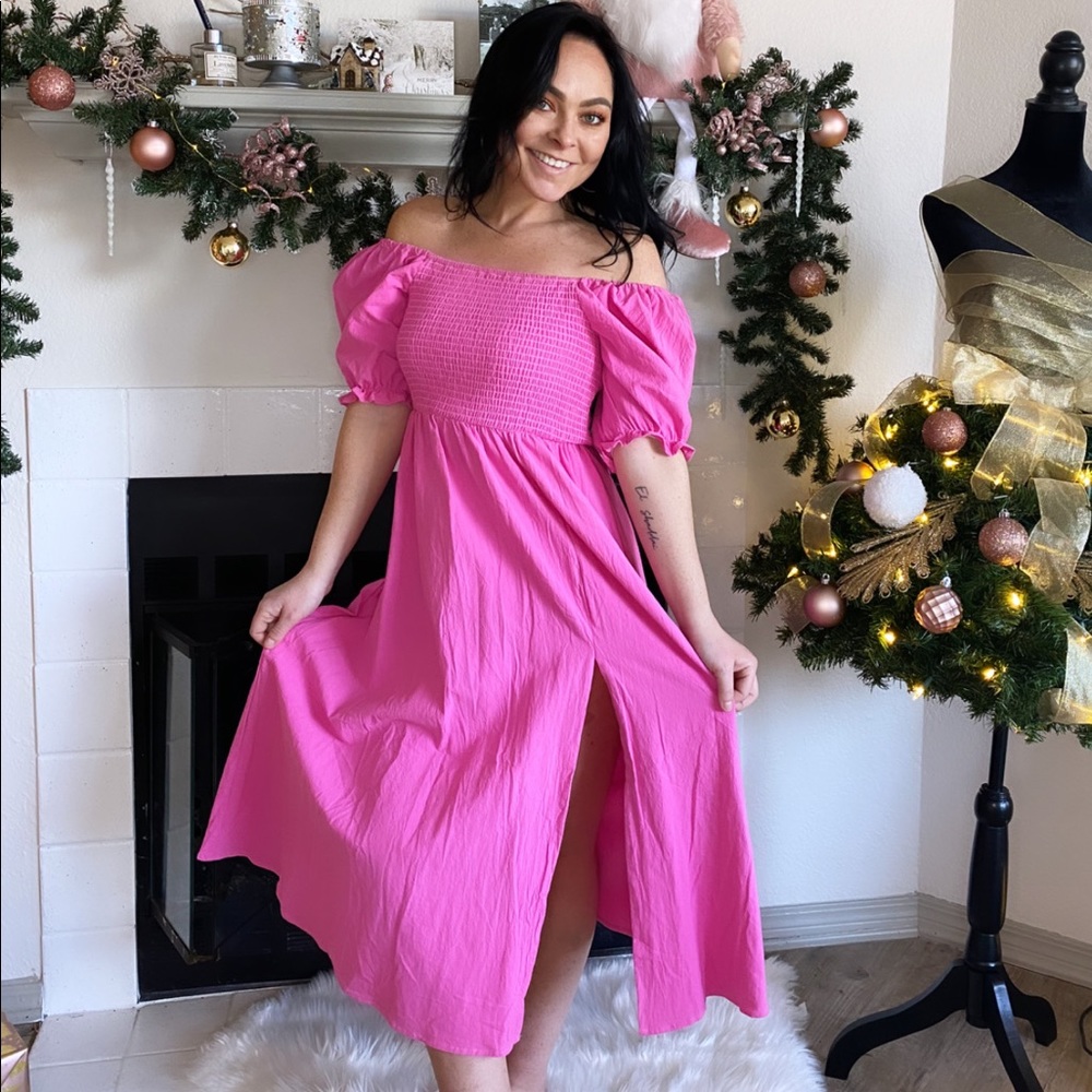 Pink off the shoulder prairie dress